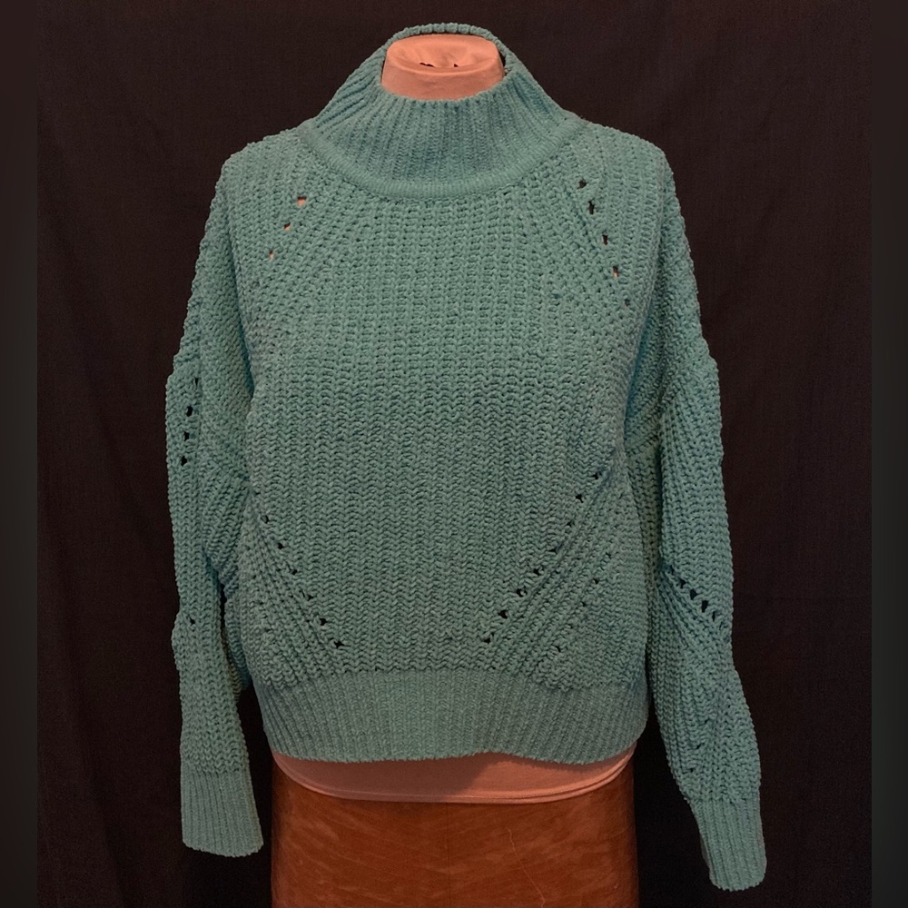 Fashion Nova Light Turquoise/Seafoam Chenille Mock‎ Turtleneck Sweater
